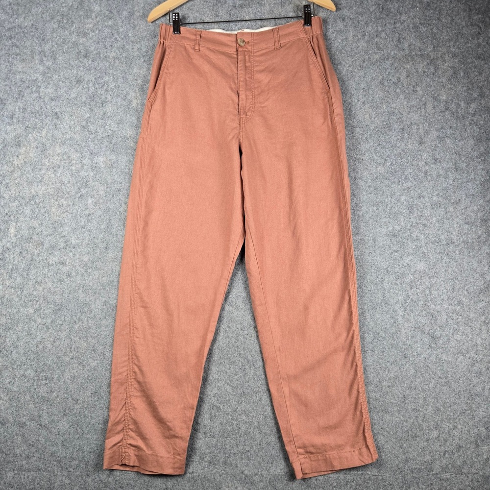 Uniqlo Cotton Linen Pants Womens Medium Pink Brown Relaxed Tapered Chino Trouser